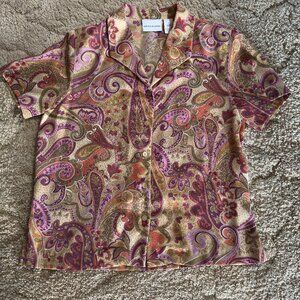 Alfred Dunner Women's Paisley Blouse Size 10 Short Sleeve Button Up Colorful  th